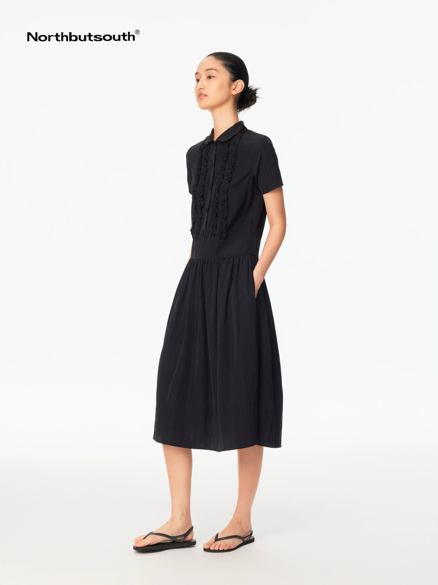 Ruffled Shirt Collar Loose Fit Women&