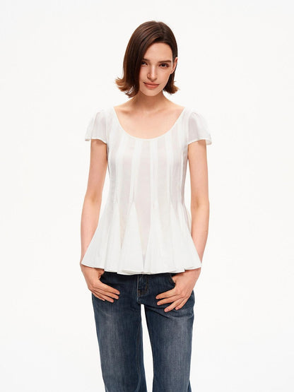STRIKE A POSE A Line Vertical Pleated Flutter Sleeve Women&