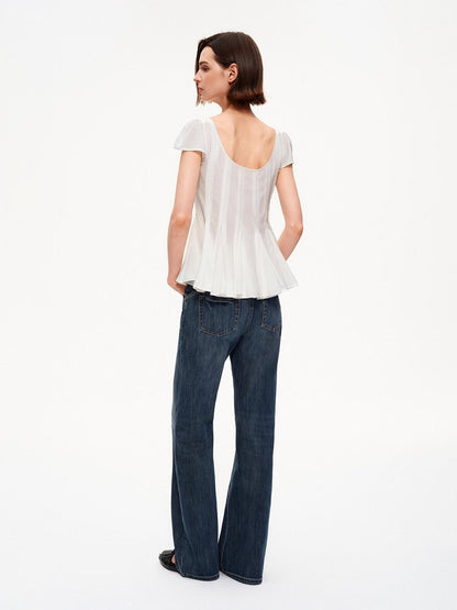 STRIKE A POSE A Line Vertical Pleated Flutter Sleeve Women&