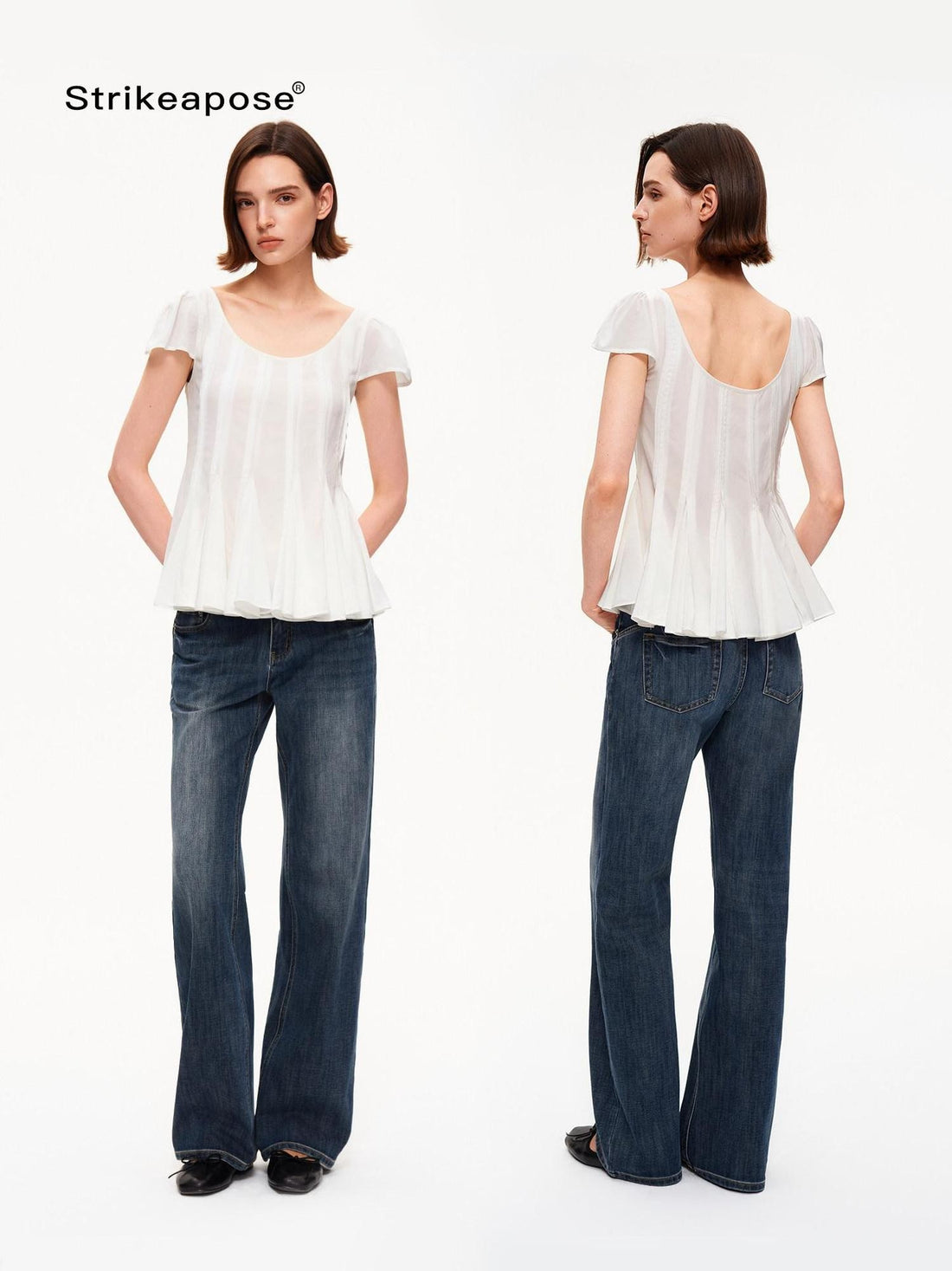 STRIKE A POSE A Line Vertical Pleated Flutter Sleeve Women&