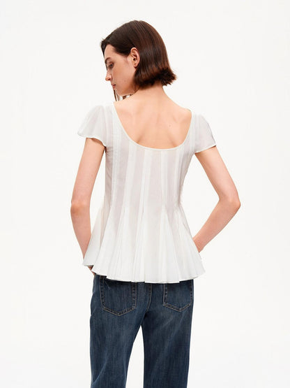 STRIKE A POSE A Line Vertical Pleated Flutter Sleeve Women&