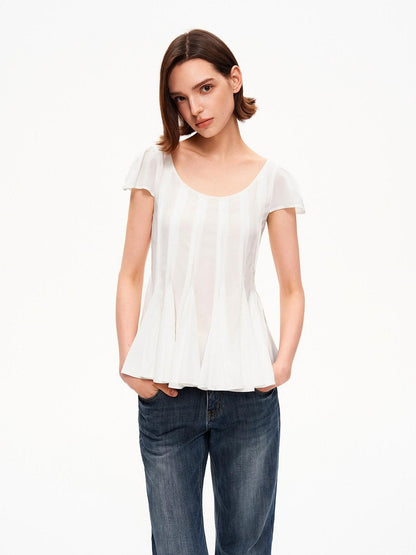 STRIKE A POSE A Line Vertical Pleated Flutter Sleeve Women&
