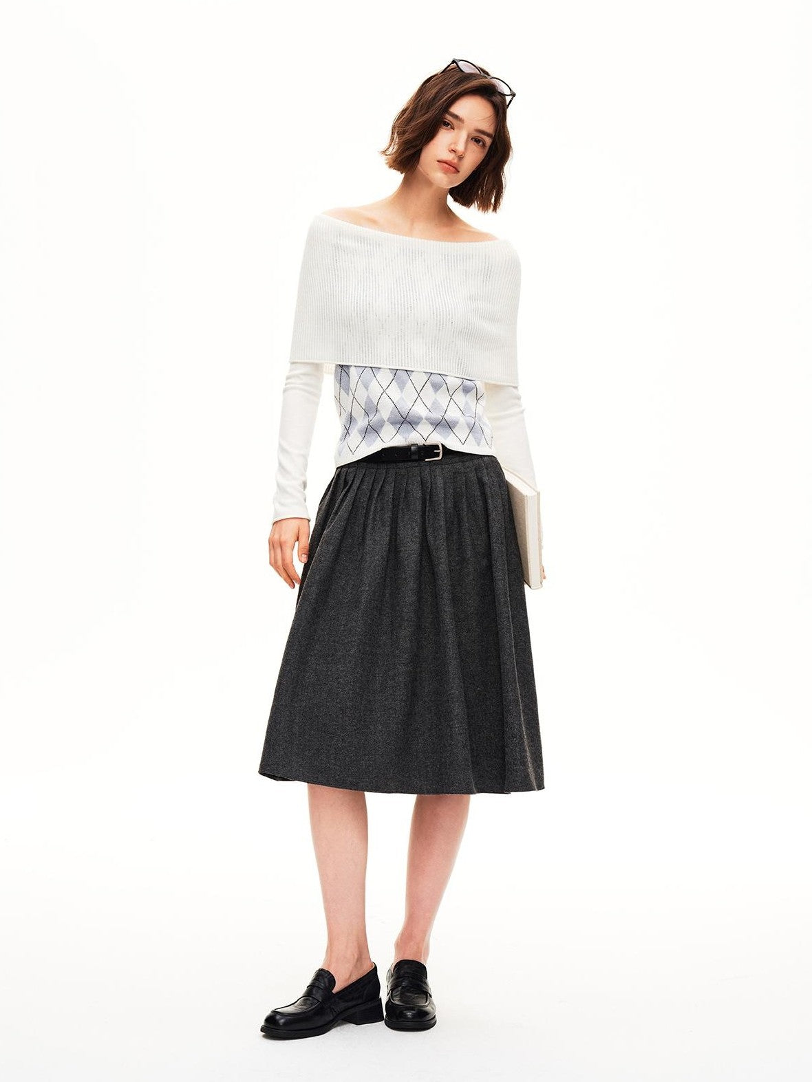 STRIKE A POSE Argyle Faux Layered Knit Slim Fit Women&