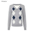 STRIKE_A_POSE_Argyle_V-neck_Jacquard_Faux_Layered_Women&