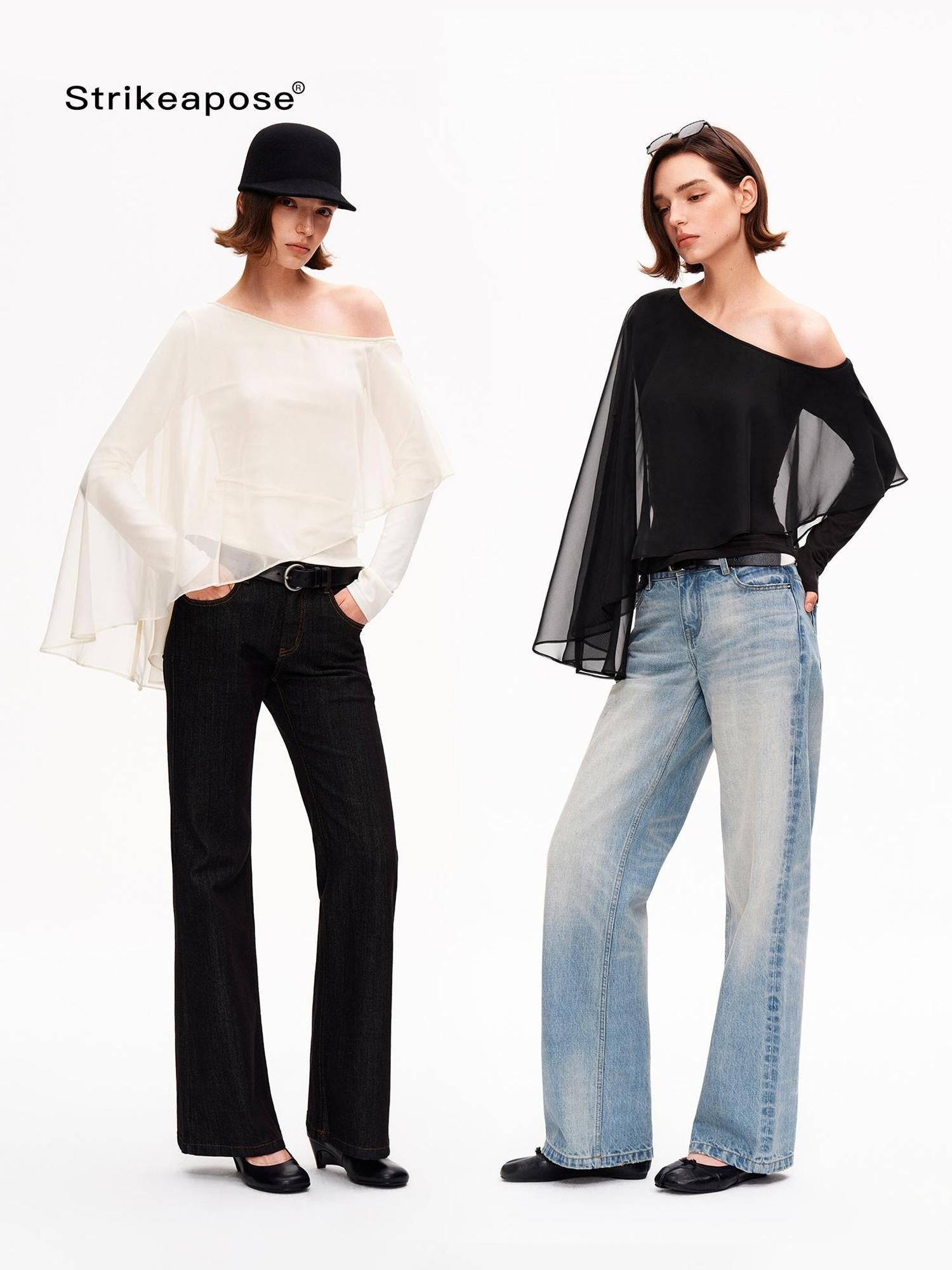 STRIKE A POSE Asymmetric Bell Sleeve Knit Women&