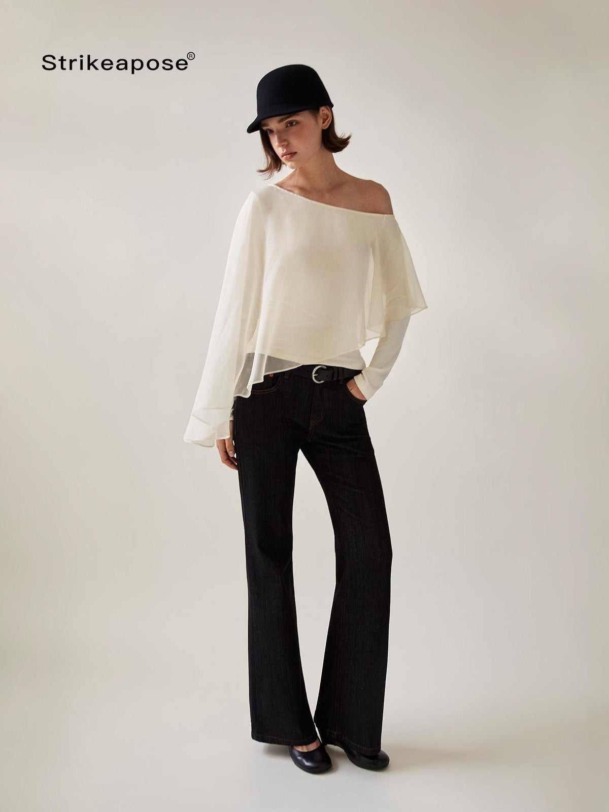 STRIKE A POSE Asymmetric Bell Sleeve Knit Women&