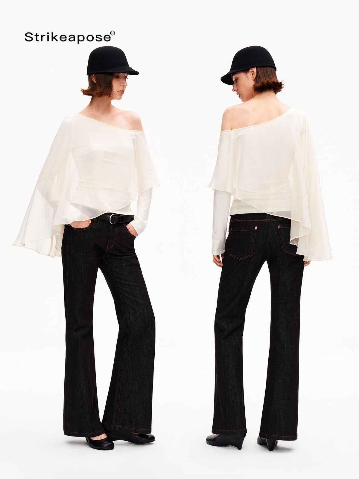 STRIKE A POSE Asymmetric Bell Sleeve Knit Women&