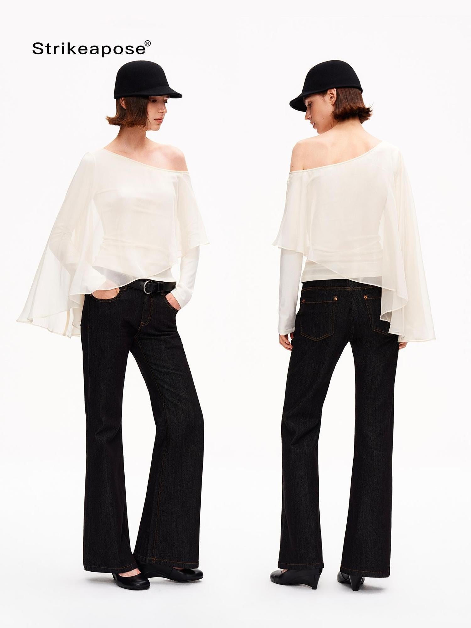 STRIKE A POSE Asymmetric Bell Sleeve Knit Women&