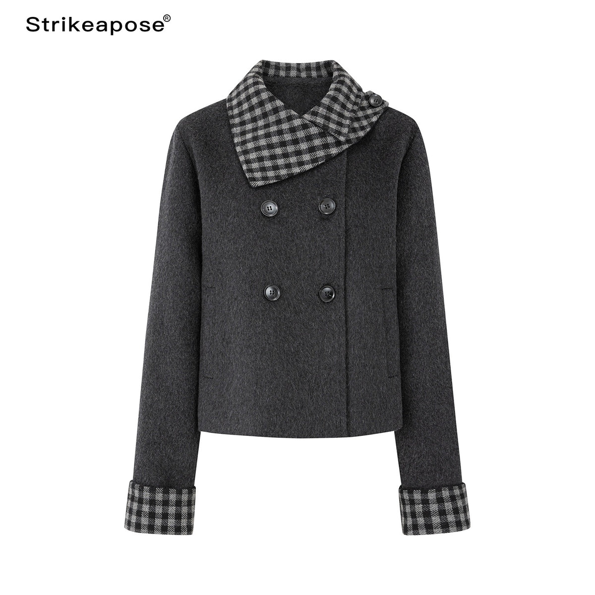 STRIKE_A_POSE_Asymmetric_Plaid_Lapel_Double_Breasted_Women&