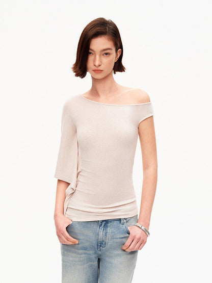 STRIKE A POSE Asymmetric Slanted Knit Short Sleeve Women&