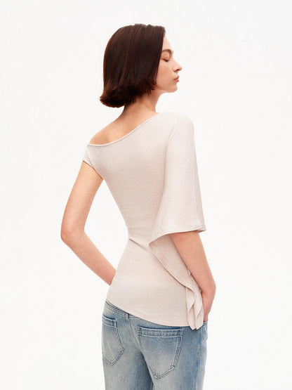STRIKE A POSE Asymmetric Slanted Knit Short Sleeve Women&