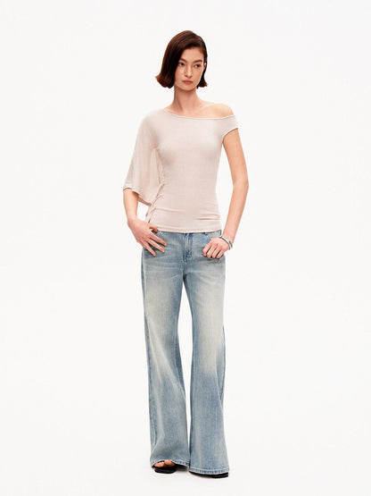 STRIKE A POSE Asymmetric Slanted Knit Short Sleeve Women&