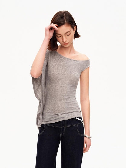 STRIKE A POSE Asymmetric Slanted Knit Short Sleeve Women&
