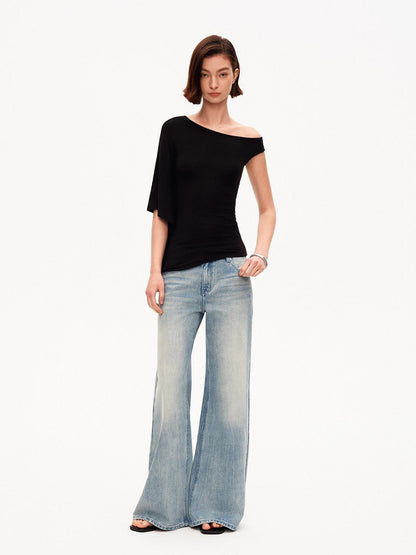 STRIKE A POSE Asymmetric Slanted Knit Short Sleeve Women&