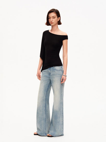 STRIKE A POSE Asymmetric Slanted Knit Short Sleeve Women&
