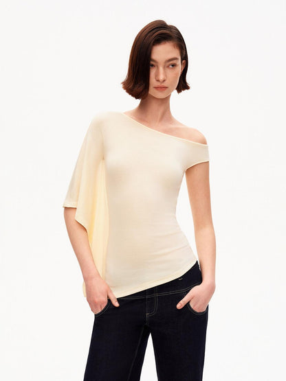 STRIKE A POSE Asymmetric Slanted Knit Short Sleeve Women&