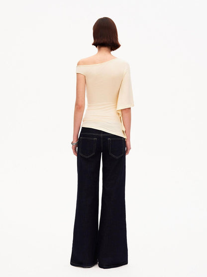 STRIKE A POSE Asymmetric Slanted Knit Short Sleeve Women&