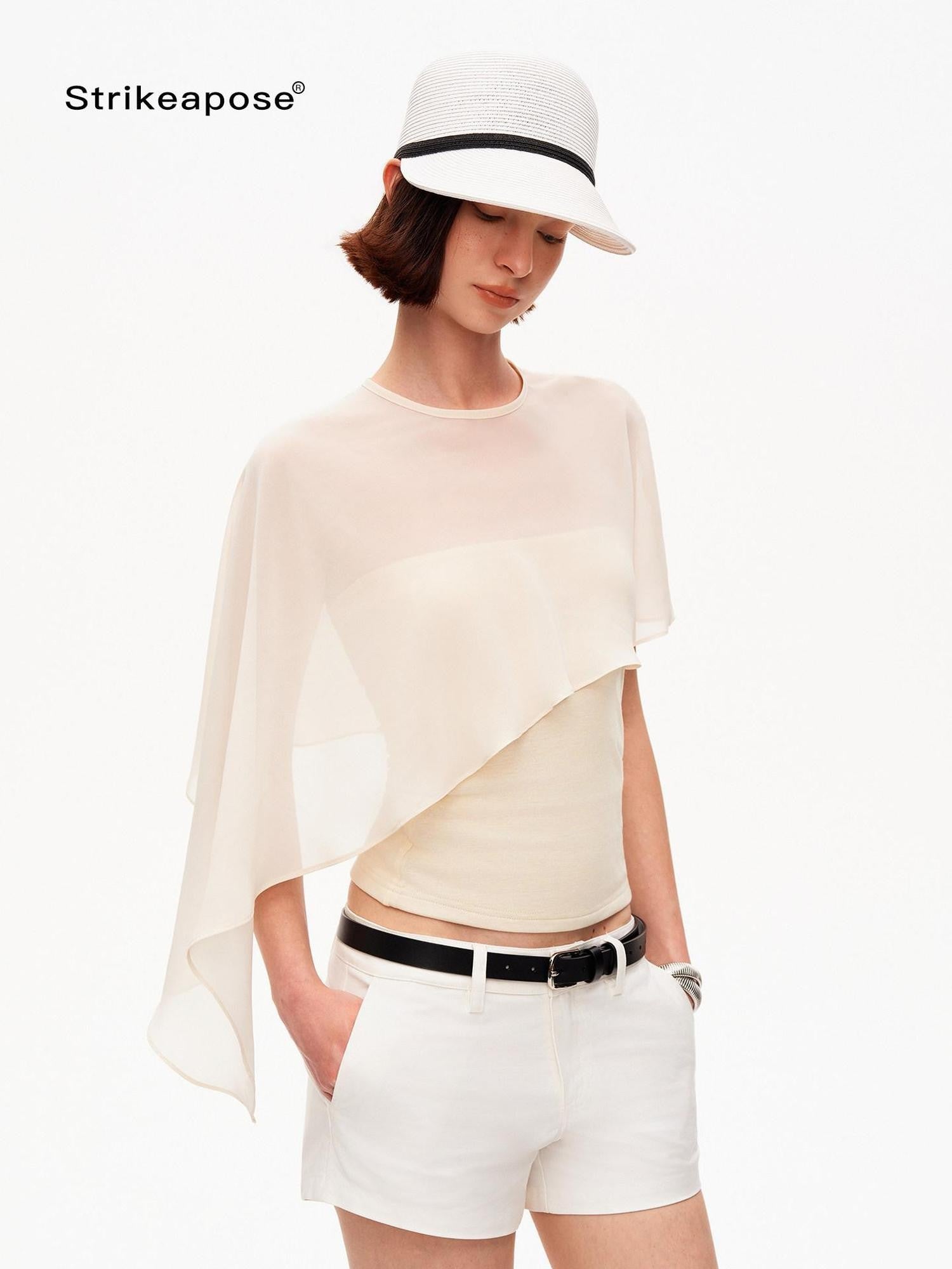 STRIKE A POSE Asymmetrical Mesh Cape Bandeau Slim Fit Women&