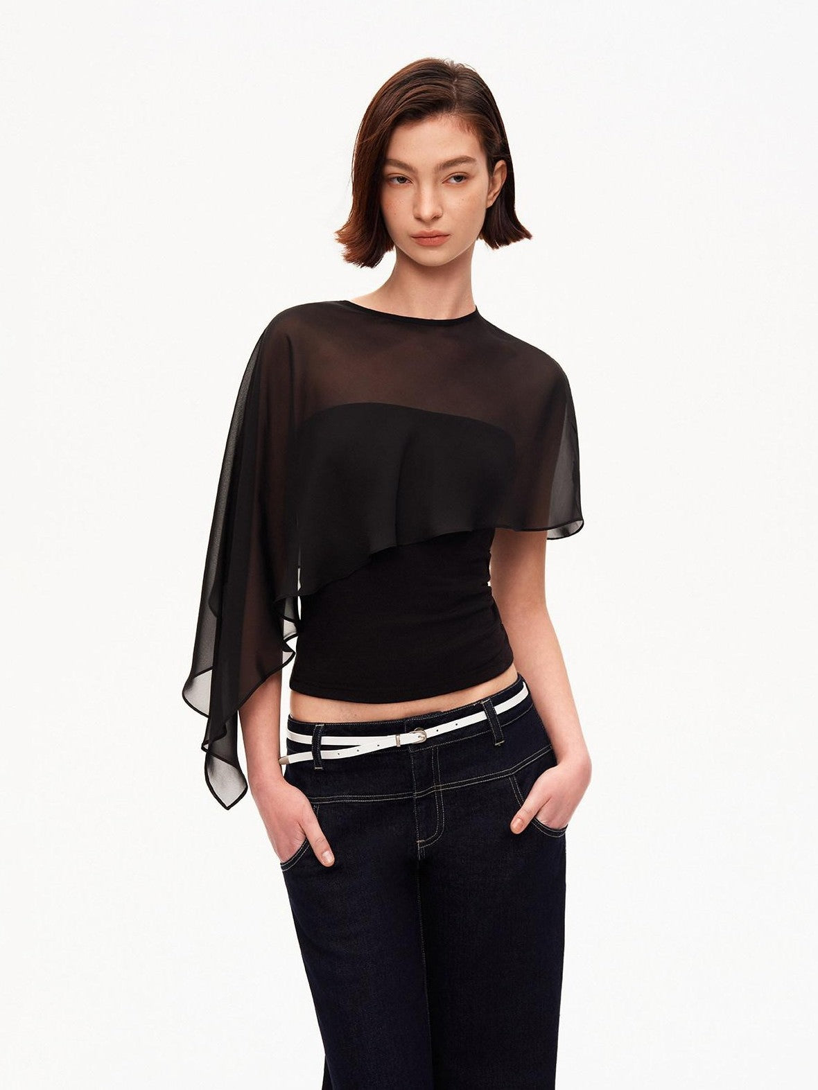 STRIKE A POSE Asymmetrical Mesh Cape Bandeau Slim Fit Women&