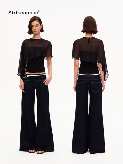 STRIKE A POSE Asymmetrical Mesh Cape Bandeau Slim Fit Women&