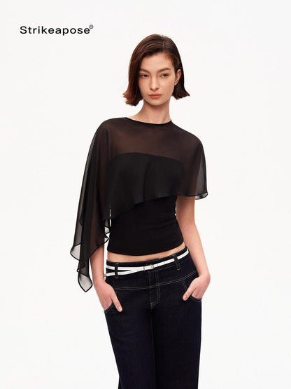STRIKE A POSE Asymmetrical Mesh Cape Bandeau Slim Fit Women&