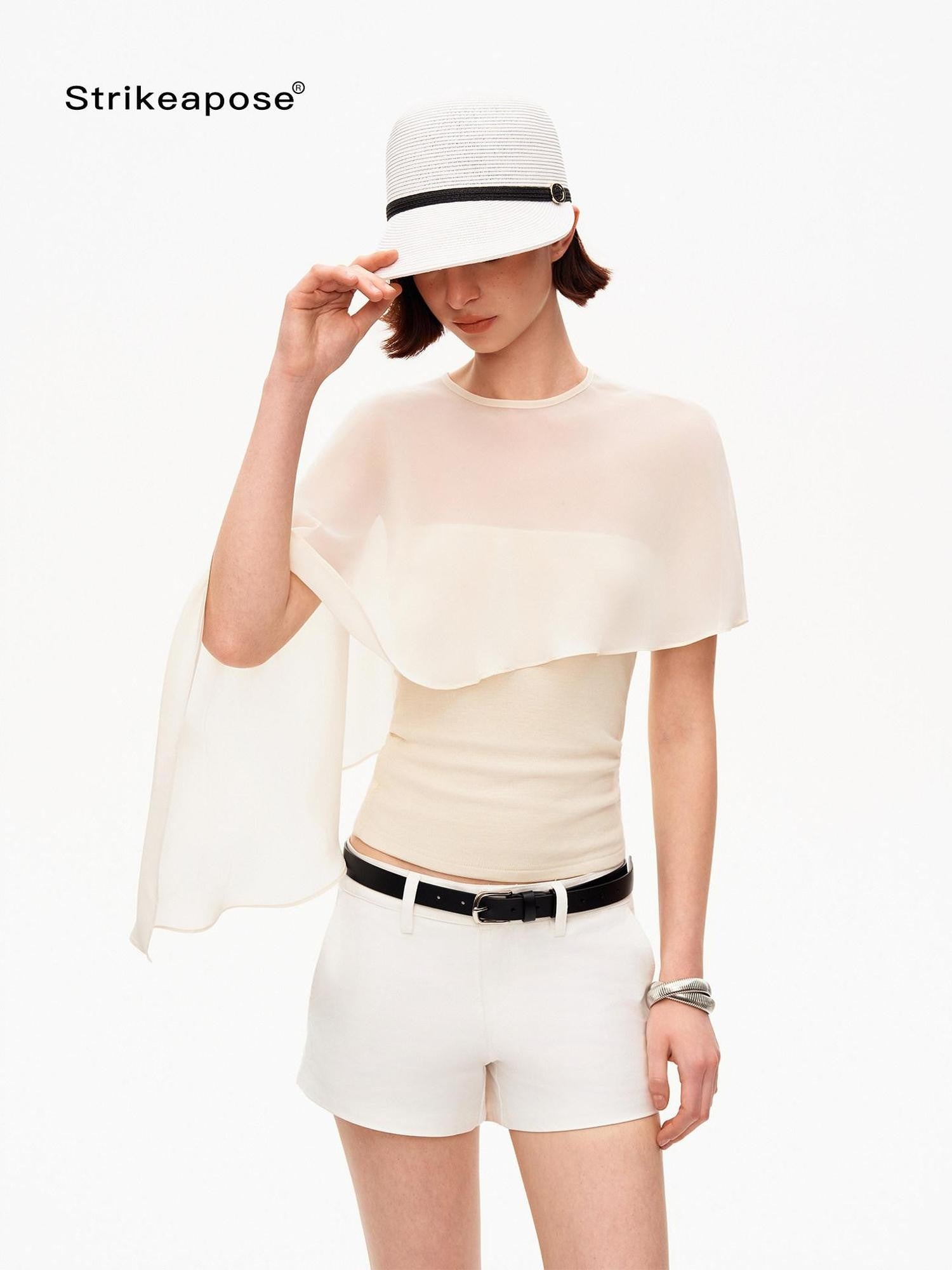 STRIKE A POSE Asymmetrical Mesh Cape Bandeau Slim Fit Women&