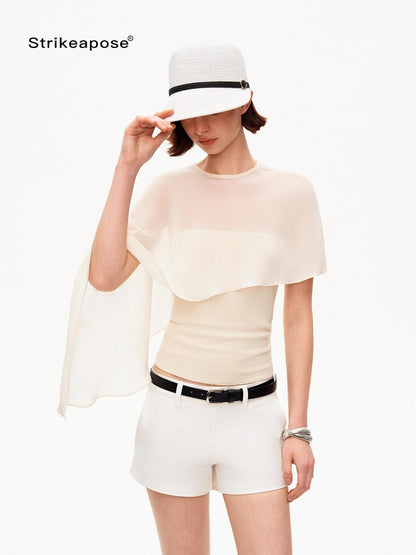 STRIKE A POSE Asymmetrical Mesh Cape Bandeau Slim Fit Women&