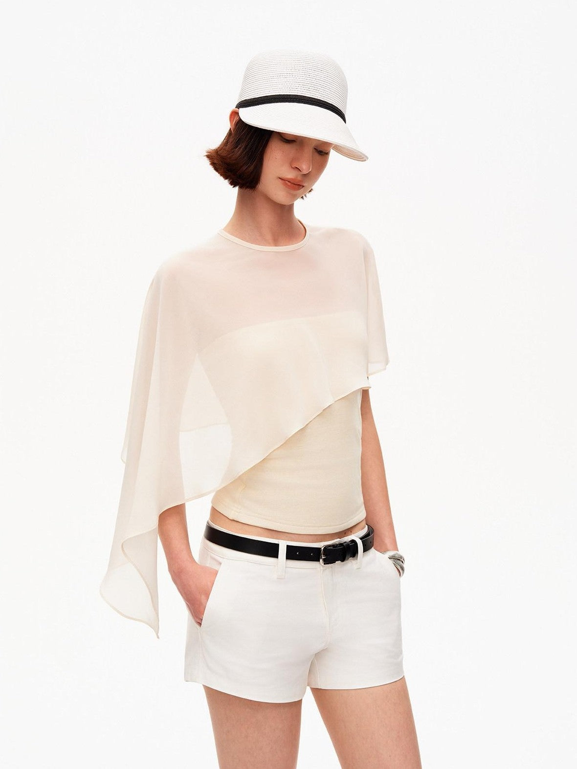 STRIKE A POSE Asymmetrical Mesh Cape Bandeau Slim Fit Women&