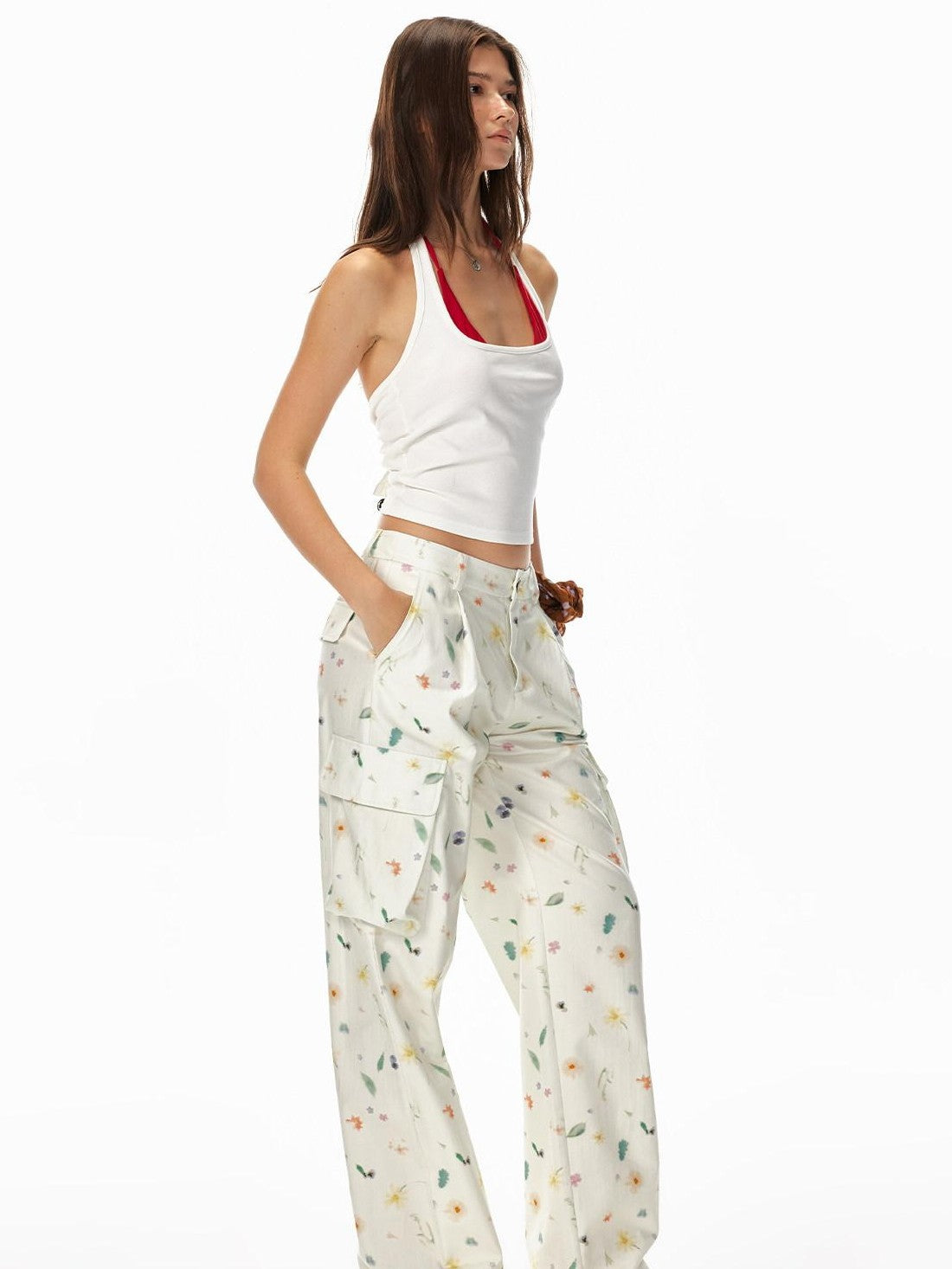 STRIKE A POSE Beige Floral Print 3d Pocket Cargo Women&