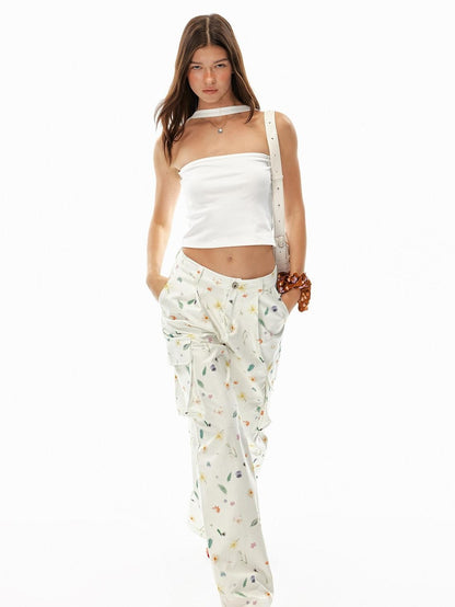 STRIKE A POSE Beige Floral Print 3d Pocket Cargo Women&