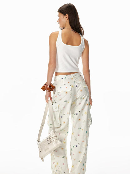 STRIKE A POSE Beige Floral Print 3d Pocket Cargo Women&