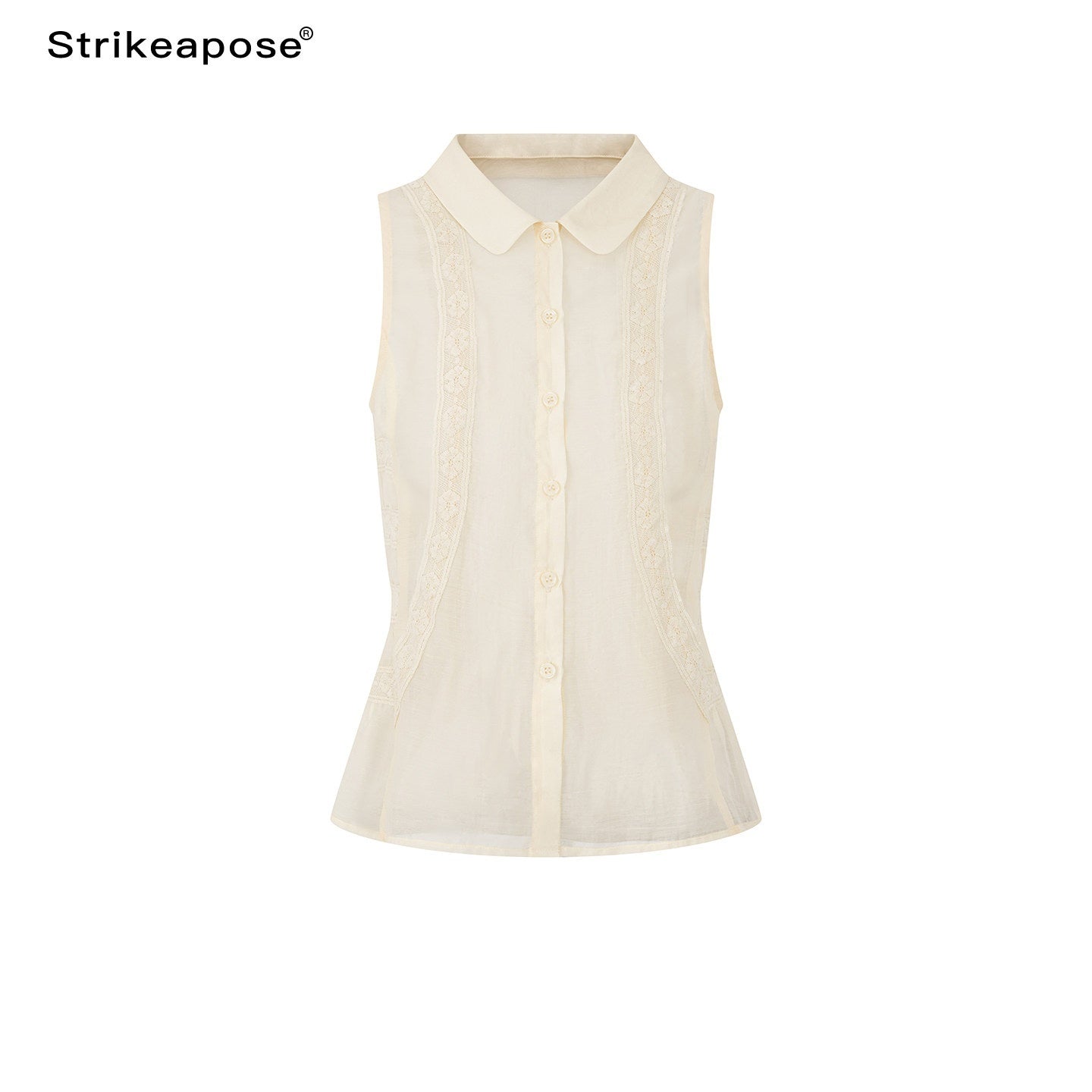 STRIKE_A_POSE_Beige_Lace_Polo_Collar_Draped_Slim_Fit_Women&