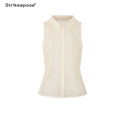 STRIKE_A_POSE_Beige_Lace_Polo_Collar_Draped_Slim_Fit_Women&