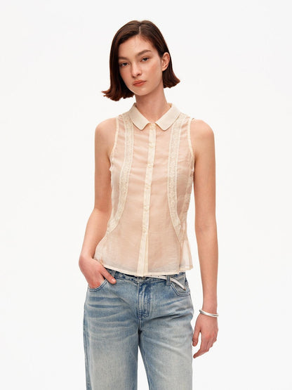 STRIKE A POSE Beige Lace Polo Collar Draped Slim Fit Women&