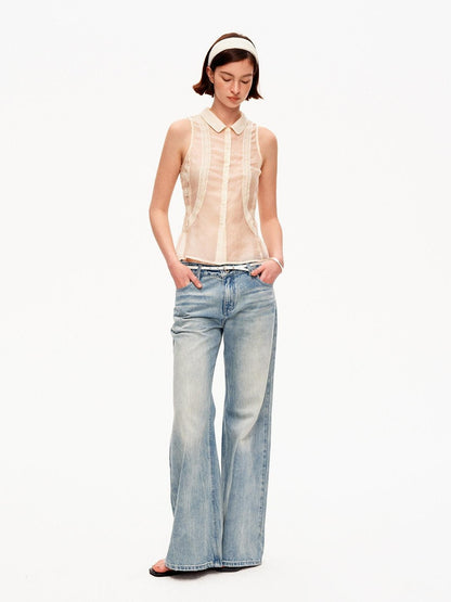 STRIKE A POSE Beige Lace Polo Collar Draped Slim Fit Women&