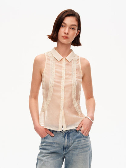 STRIKE A POSE Beige Lace Polo Collar Draped Slim Fit Women&