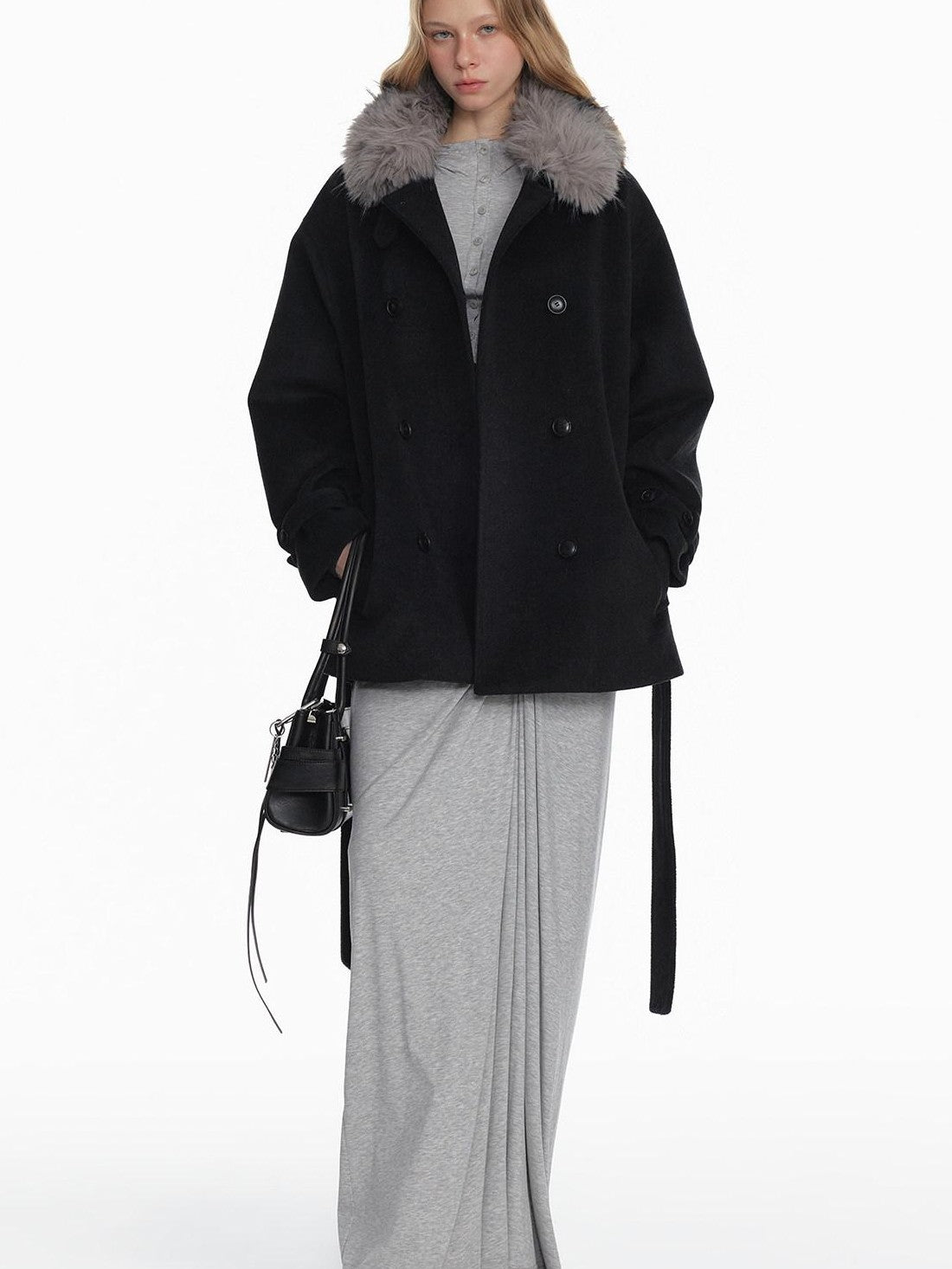 STRIKE A POSE Black Gray Deconstructed Button Hooded Knit Women&
