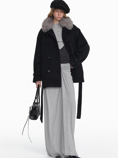 STRIKE A POSE Black Gray Deconstructed Button Hooded Knit Women&