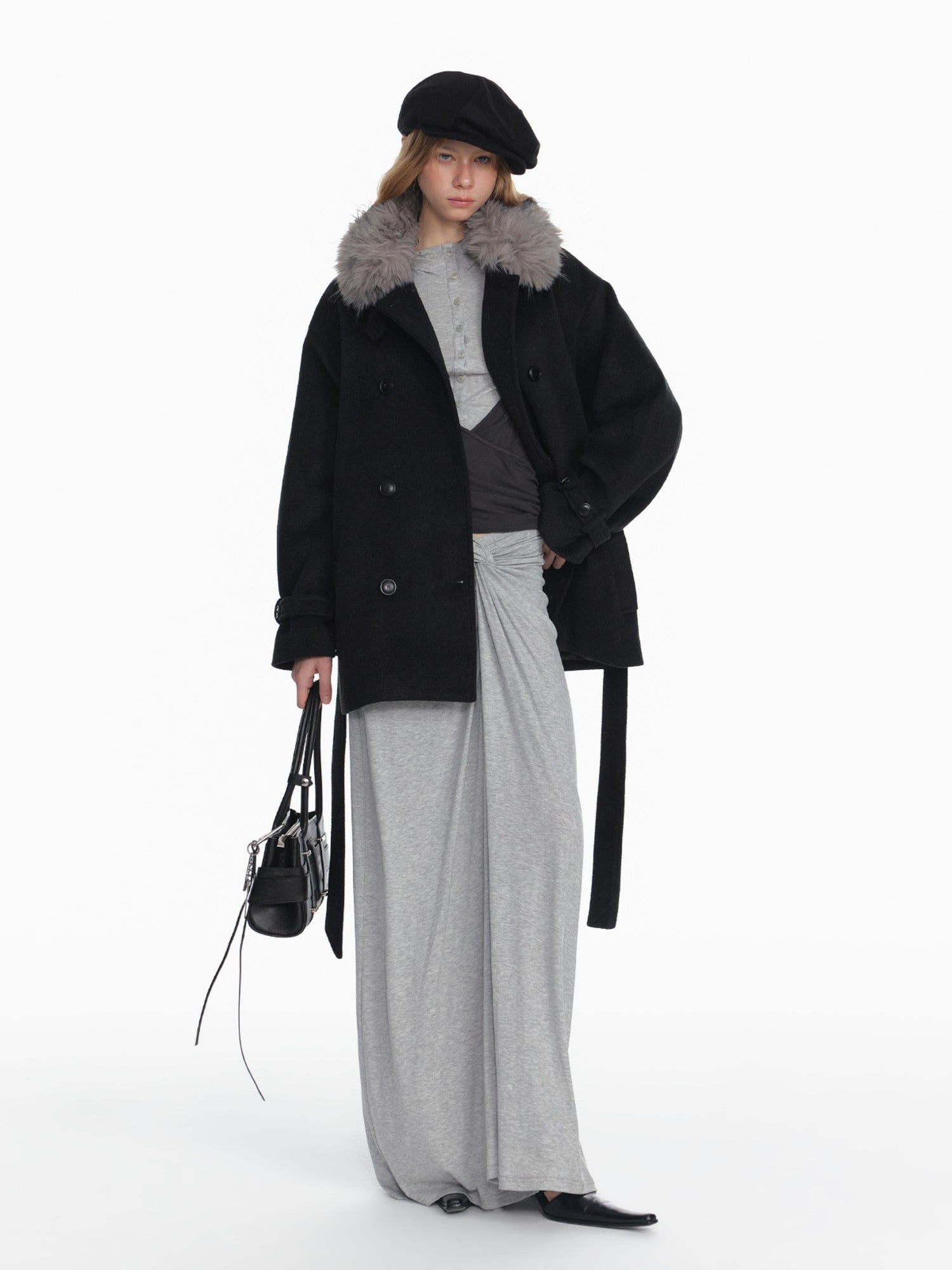 STRIKE A POSE Black Gray Deconstructed Button Hooded Knit Women&