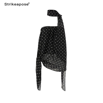 STRIKE_A_POSE_Black_Polka_Dot_Print_Halter_Neck_Loose_A_Line_Women&
