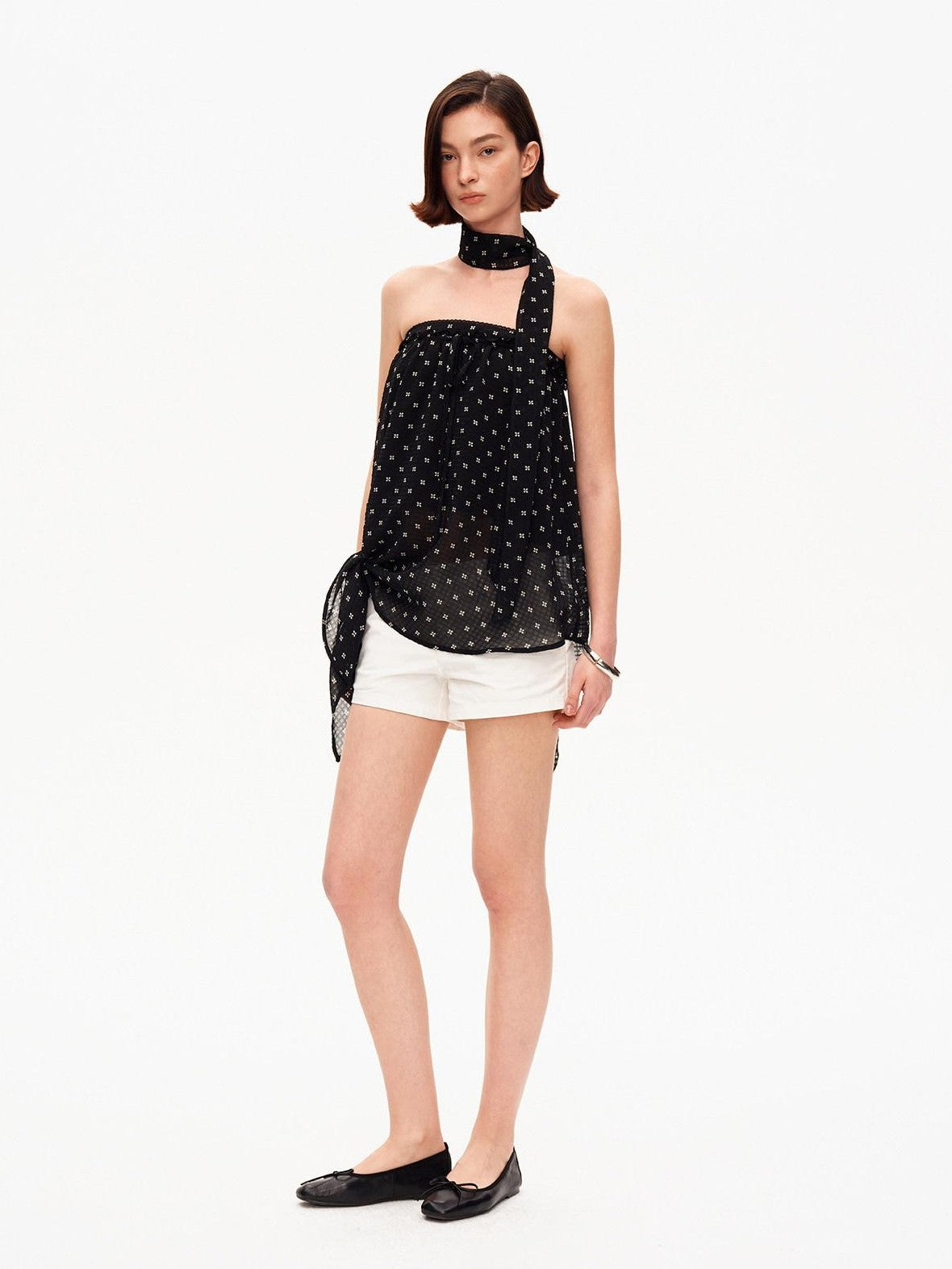 STRIKE A POSE Black Polka Dot Print Halter Neck Loose A Line Women&