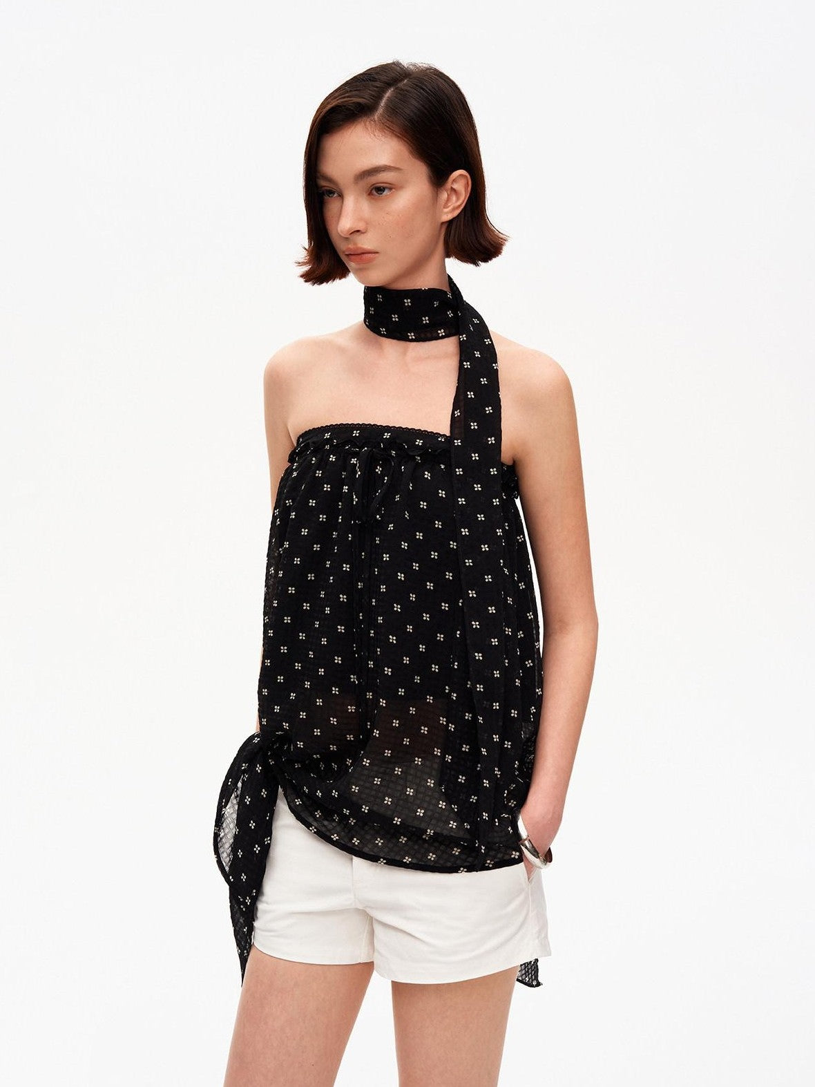 STRIKE A POSE Black Polka Dot Print Halter Neck Loose A Line Women&