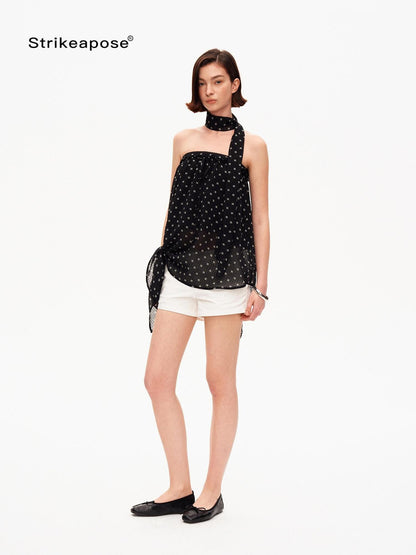 STRIKE A POSE Black Polka Dot Print Halter Neck Loose A Line Women&