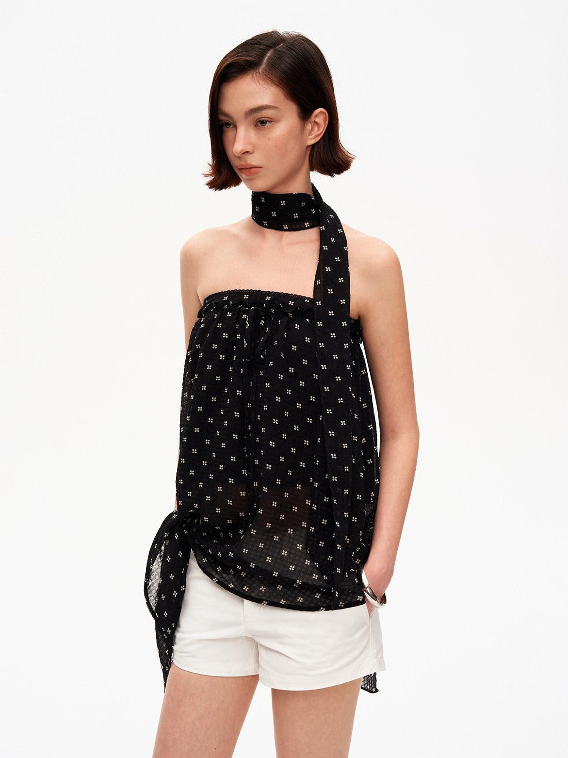 STRIKE A POSE Black Polka Dot Print Halter Neck Loose A Line Women&