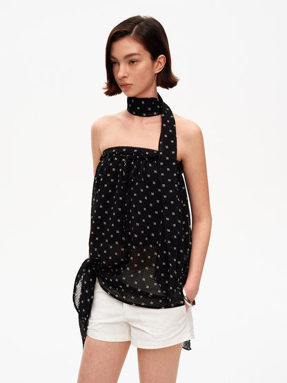 STRIKE A POSE Black Polka Dot Print Halter Neck Loose A Line Women&