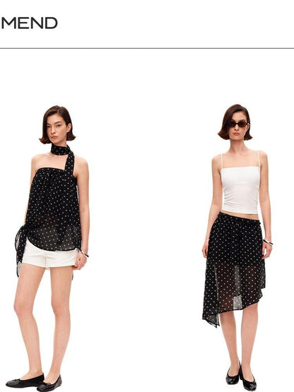 STRIKE A POSE Black Polka Dot Print Halter Neck Loose A Line Women&