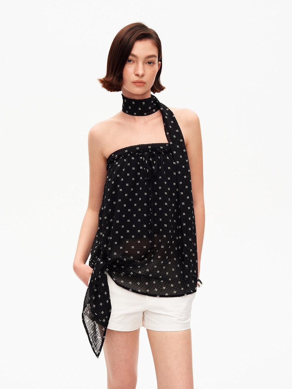 STRIKE A POSE Black Polka Dot Print Halter Neck Loose A Line Women&