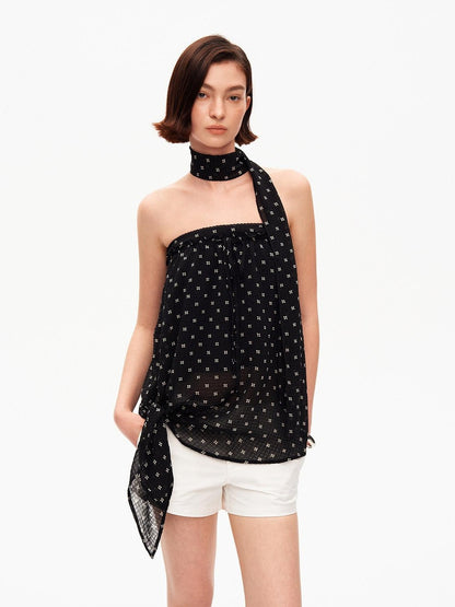 STRIKE A POSE Black Polka Dot Print Halter Neck Loose A Line Women&