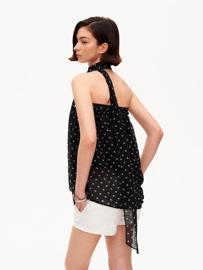 STRIKE A POSE Black Polka Dot Print Halter Neck Loose A Line Women&