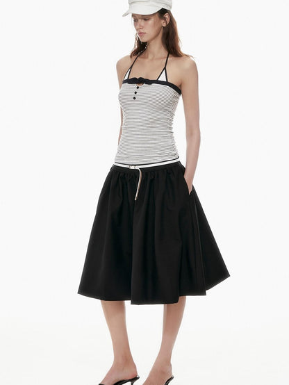 STRIKE A POSE Black White Contrast Stripe Faux Layered Slim Cinched Waist Women&